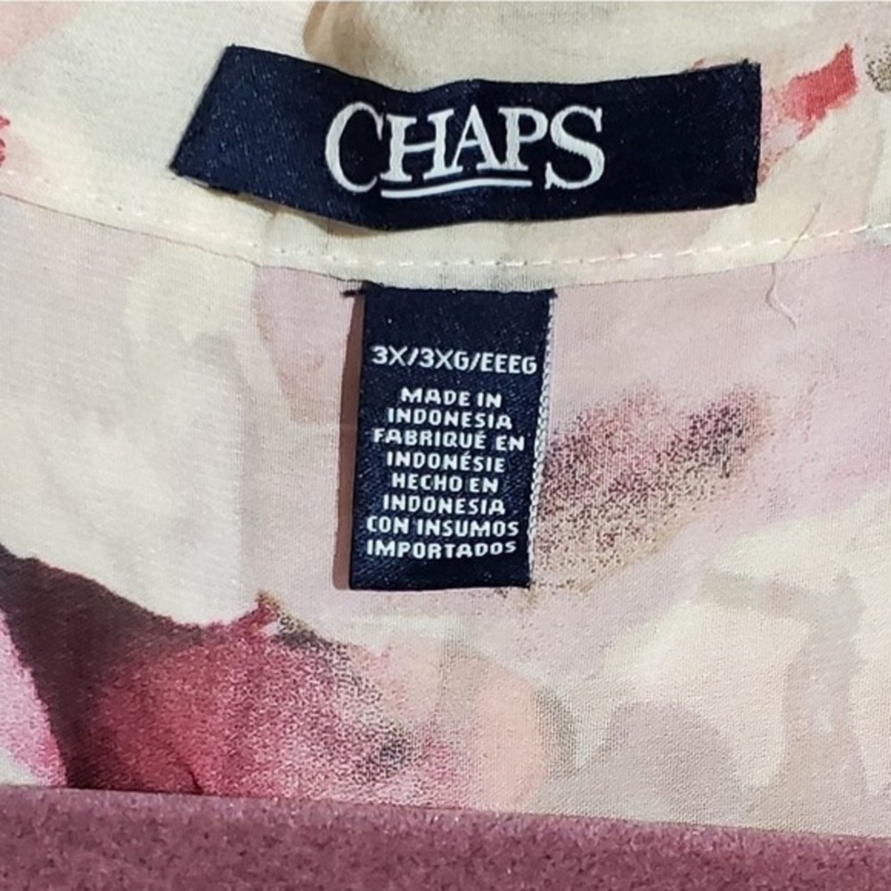 Chaps Womens Pink‎ Floral Button Down Shirt Pleated Back Blouse Feminine 3XNew - Picture 10 of 11